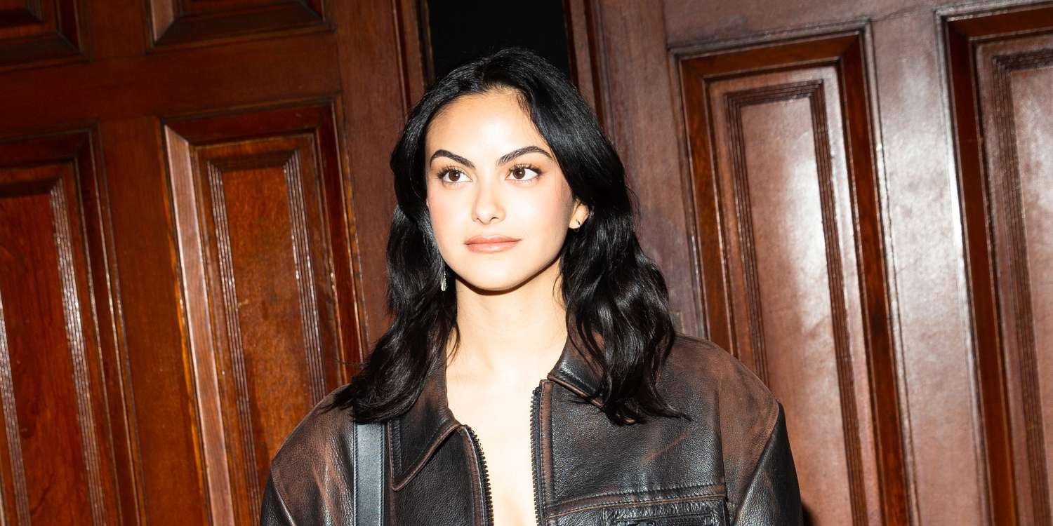 Camila Mendes Wore Nothing But a Bra and High-Waisted Briefs Under Her Huge Leather Jacket