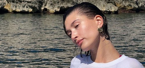 Hailey Bieber Paired Her Tiny String Bikini With a Wet White T-Shirt