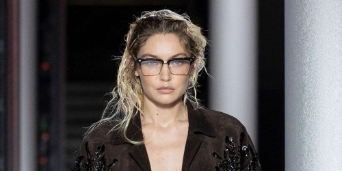 Gigi Hadid Closed Out the Miu Miu Show in an Oversized Sparkly Shacket With Nothing Underneath