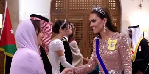 Kate Middleton Wore a Shimmering Pink Gown and Her Favorite Tiara for Prince Hussein and Princess Rajwa's Wedding Reception