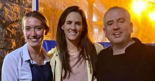Rachael Blackmore poses with restaurant staff during Galway Races night out