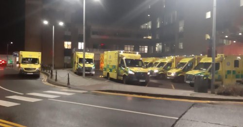 Scene outside Irish hospital as 11 ambulances can't leave due to lack of beds