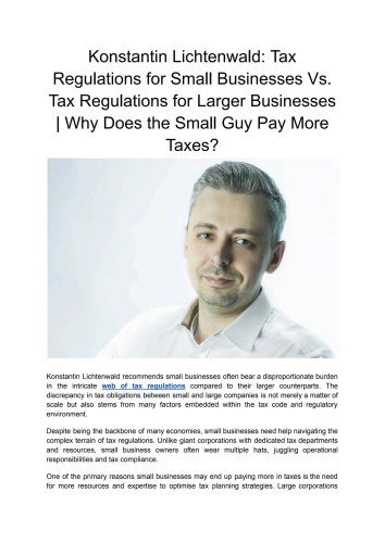 Konstantin Lichtenwald: Tax Regulations for Small Businesses Vs. Tax Regulations for Larger Business