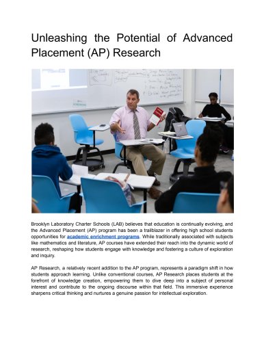 Unleashing the Potential of Advanced Placement (AP) Research
