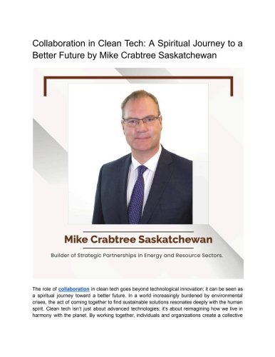 Collaboration in Clean Tech: A Spiritual Journey to a Better Future by Mike Crabtree Saskatchewan
