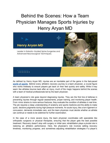 Behind the Scenes_ How a Team Physician Manages Sports Injuries by Henry Aryan MD