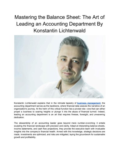 Mastering the Balance Sheet: The Art of Leading an Accounting Department By Konstantin Lichtenwald