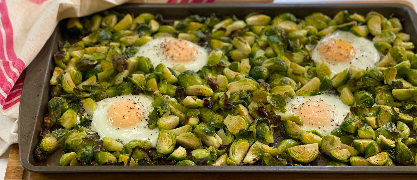 Sheet Pan Brussels Sprouts with Sunny Side Eggs