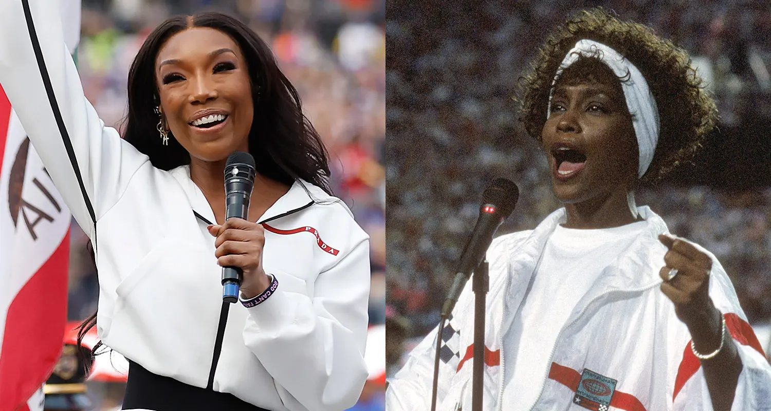 Brandy Channels Whitney Houston's Super Bowl Style to Sing National Anthem  at NFC Championship : ArtSoulRadio