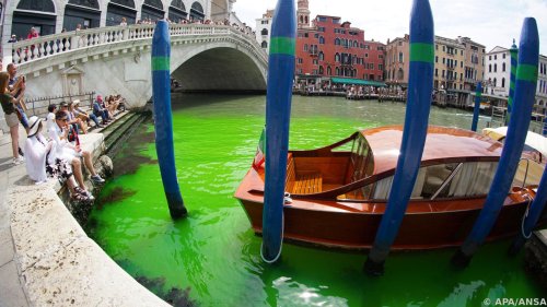 Canale Grande in Venedig grün eingefärbt