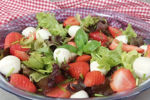 Erdbeeren Caprese Salat - Sommersalat mit Erdbeeren aus dem Garten