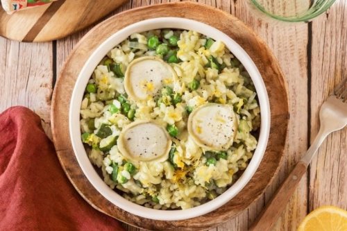 Risotto aux petits pois et courgette, chèvre