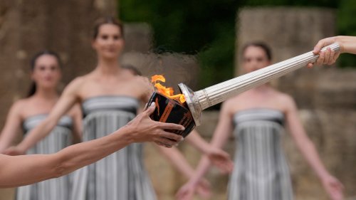 Paris Olympics flame lit at Greek cradle of ancient games, despite weather glitch