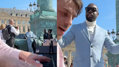 Il joue du piano place Vendôme et boom, Gims sort du Ferrari vert pour chanter « Ninao »