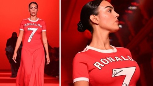 Georgina glänzt in rotem Ronaldo-ManUnited-Kleid