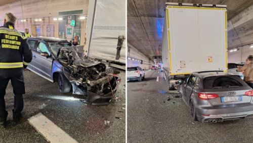 Audi bohrt sich unter Lkw: Horror-Unfall überlebt!