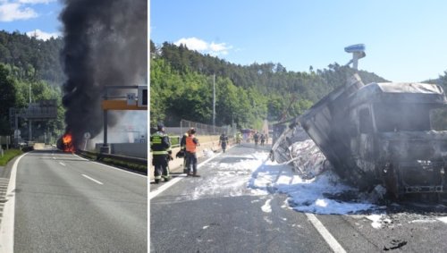 Rauchsäule über A13: Lkw mit Zuckerersatz in Brand