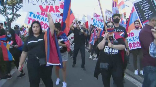Armenian Americans protest outside SpaceX headquarters in Hawthorne, call on Elon Musk to nix satellite launch for Turkish government