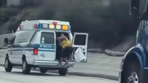 Video shows woman jump from ambulance on busy Los Angeles freeway