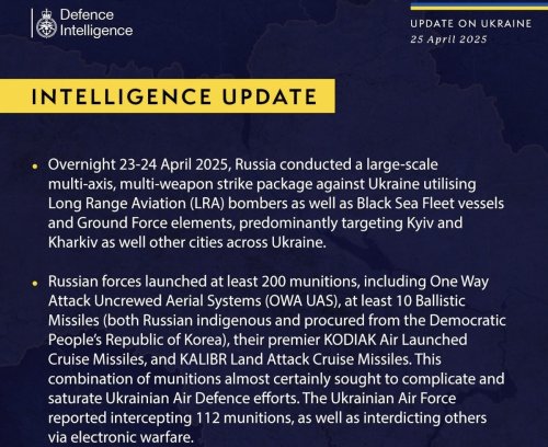 British Defence Intelligence Update Ukraine 25 April 2025
