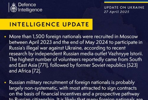 British Defence Intelligence Update Ukraine 27 April 2025