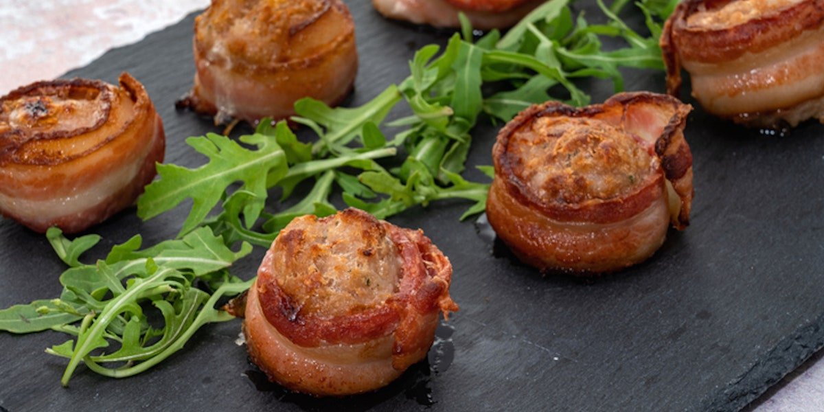 Bacon-Wrapped Roasted Onions with Rice and Lentil Filling