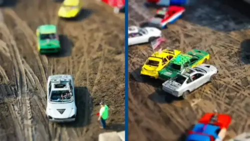 A video taken with tilt shift makes race cars look like hot wheels toys