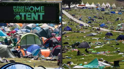 What happens to abandoned tents and camping gear left behind after Glastonbury Festival