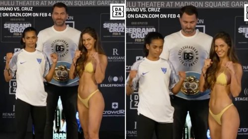 Eddie Hearn did not know where to look as boxer Avril Mathie wears bikini at weigh-in