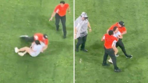 Fans Left Stunned As Female Pitch Invader Appears To Be KO'd After Monster Hit From Security Guard