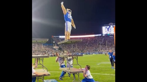 BYU Cougar mascot goes viral for amazing strength display