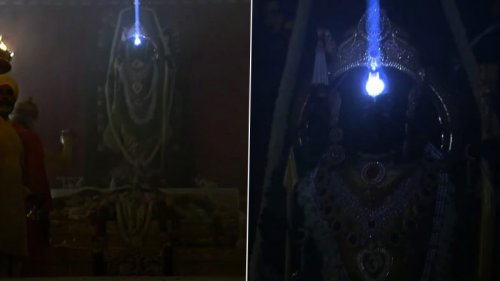 Sri Ram Surya Tilak Video: Sun Rays Illuminate Ram Lalla Idol's Forehead at Ayodhya Temple on Ram Navami, Visuals Will Give You Goosebumps