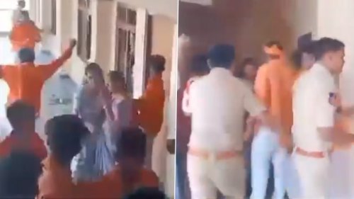 Row Over Saffron Attire in Telangana: Mob Vandalises School, Beats Up Principal and Applies Tilak on His Forehead After Students Questioned Over Wearing Religious Clothing on Campus; Video Surfaces