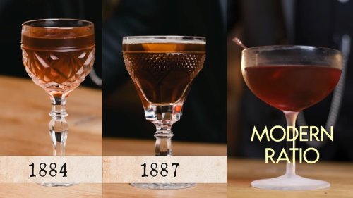 Bartender Prepares and Tastes Three Different Versions of the Classic Manhattan Cocktail