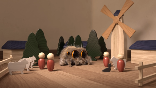 Lucas the Giant Spider Inadvertently Decimates a Tiny Wooden Village When Introducing Himself