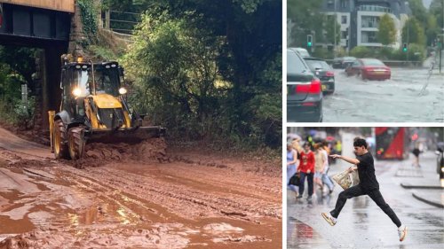 Huge mudslide closes down major A-road as torrential downpours hit UK