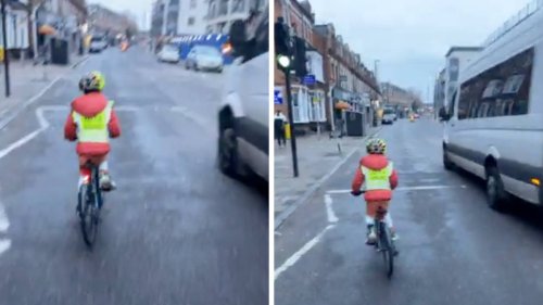 Watch van come 'dangerously close' to child cycling on the road in London