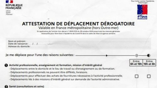 Confinement : l'attestation "de déplacement dérogatoire" à télécharger