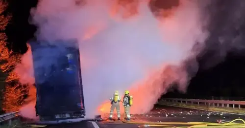 Lorry carrying aerosols and gas canisters catches fire on M1 in Leicestershire
