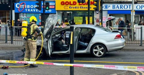Car fire closes off busy Leicestershire road