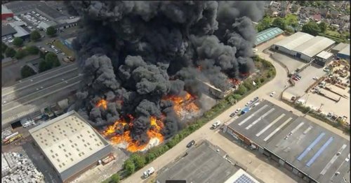 Large fire creates smoke plumes visible more than 20 miles away in Leicestershire