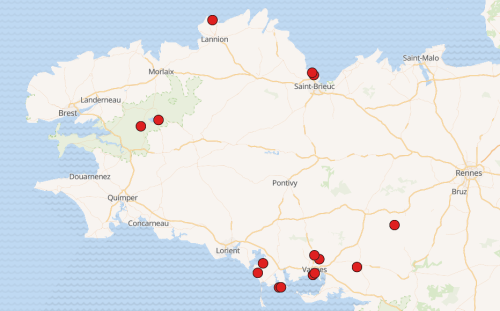 La carte des incendies qui touchent la Bretagne depuis ce week-end