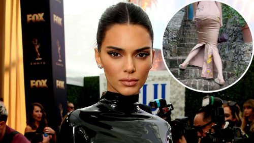 Kendall Jenner Tries to Awkwardly Climb Stairs in Tight Dress at Kourtney’s Wedding After Cucumber-Slicing Drama