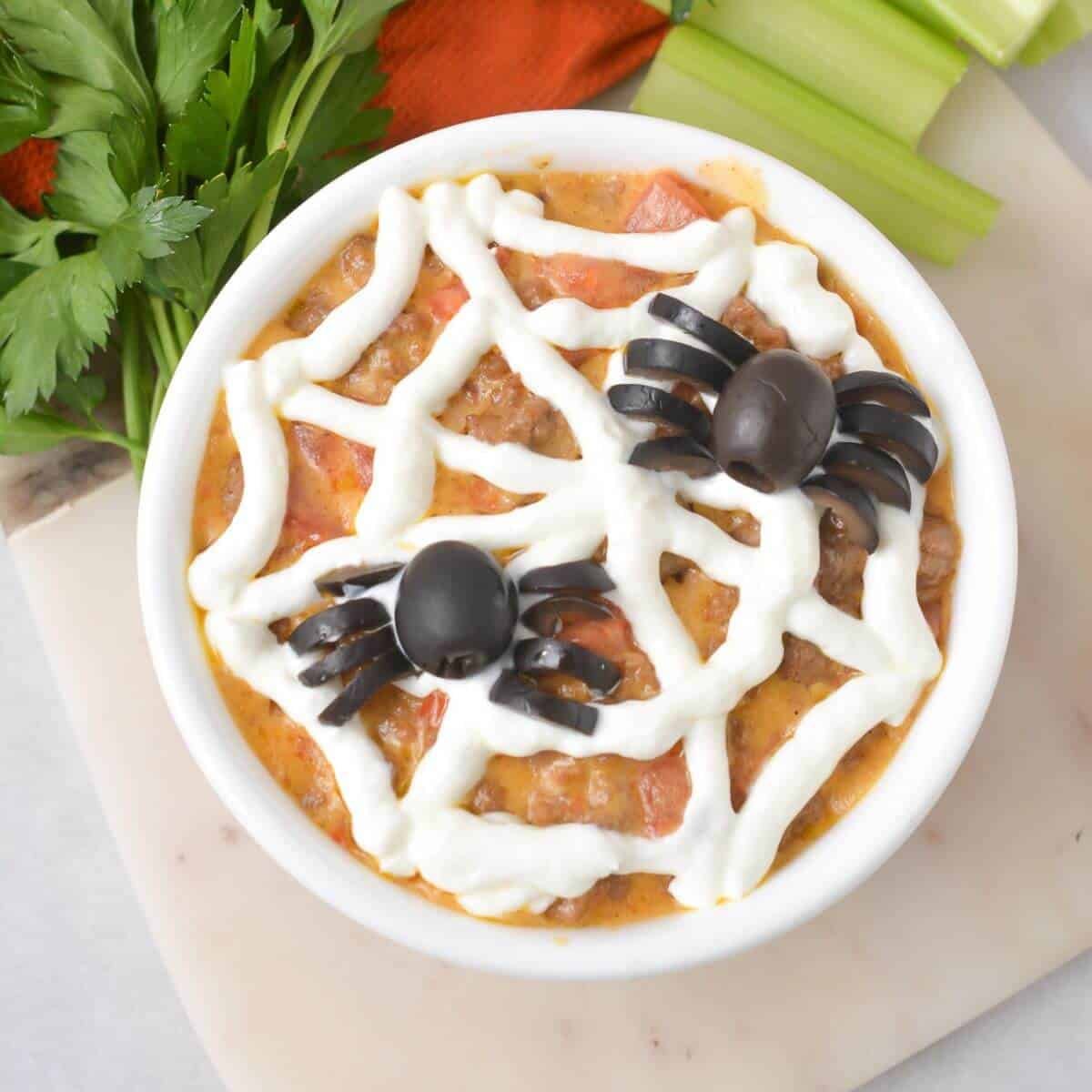 Beef Queso Dip (Spider Web Taco Dip)
