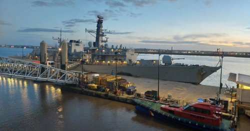 Striking pictures show huge Naval warship on Liverpool waterfront