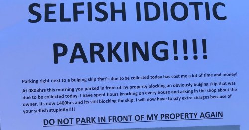 Angry notes left on 'selfish' and 'idiotic' driver's car parked outside someone else's home