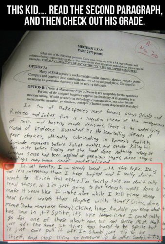A Graded Paper With A Funny Response