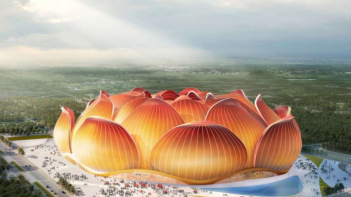 Shaped like a blooming lotus and with a capacity of more than 100,000 fans China is constructing the world’s largest soccer stadium