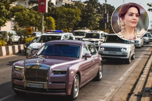 Nita Ambani, the wife of Asia’s richest person, was spotted traveling in her new customized Rolls Royce Phantom with a security convoy so big it could turn Google Maps red.