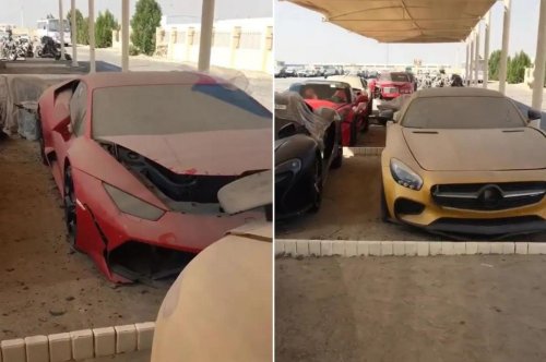 From Rolls Royces to Lamborghinis a new video of Dubai’s car graveyard shows thousands of exotic supercars rotting away under the scorching sun